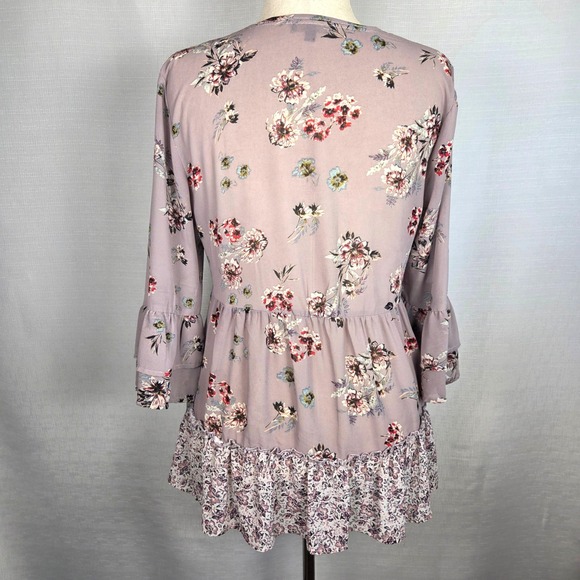 Artesia Floral Print Peplum Blouse Fairy 3/4 Sleeve Ruffle Romantic Women's M‎ - Picture 3 of 6